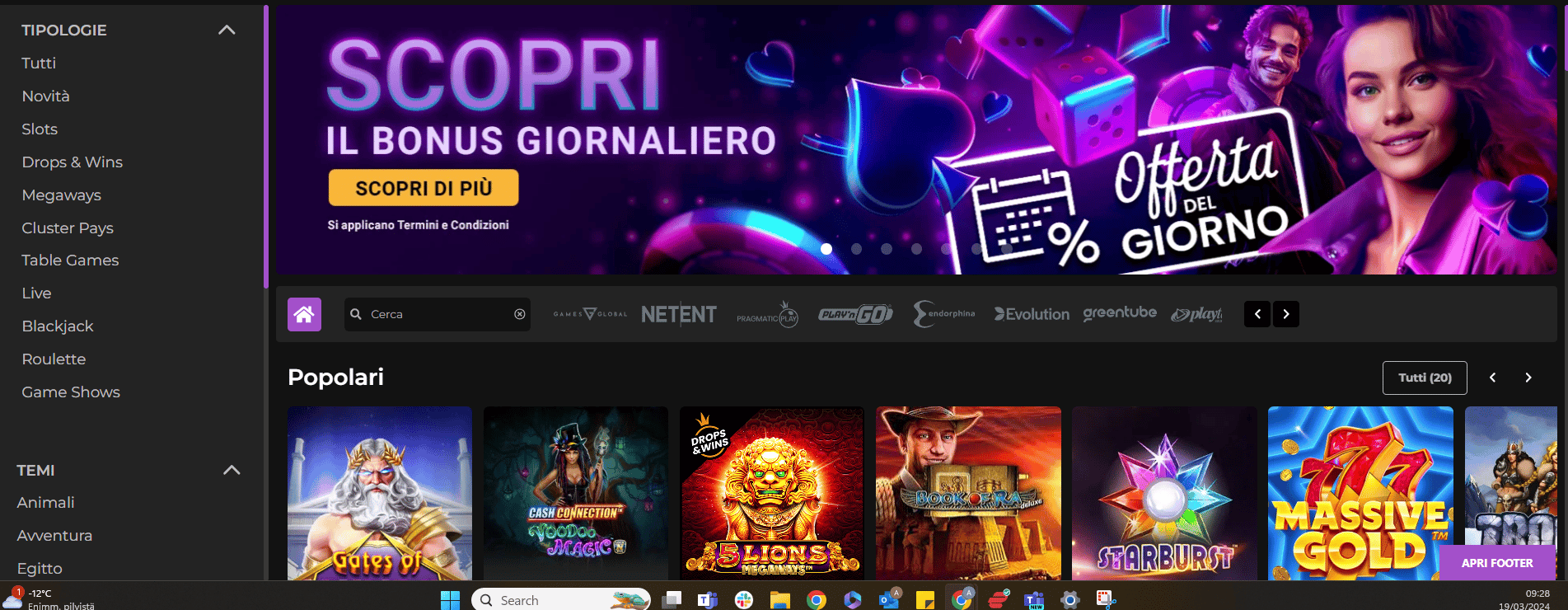 Screenshot del sito Jackpot City